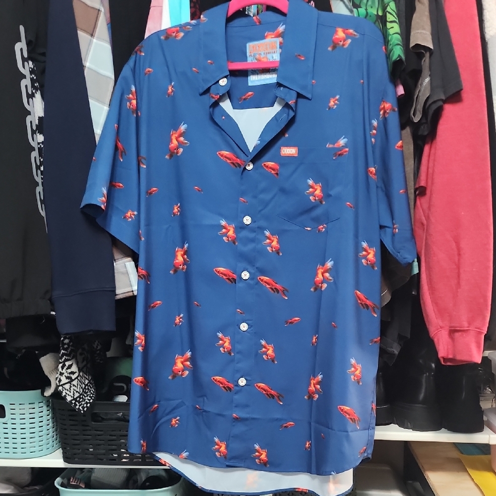 DIXXON Blue Shirt with Red GoldFish Print